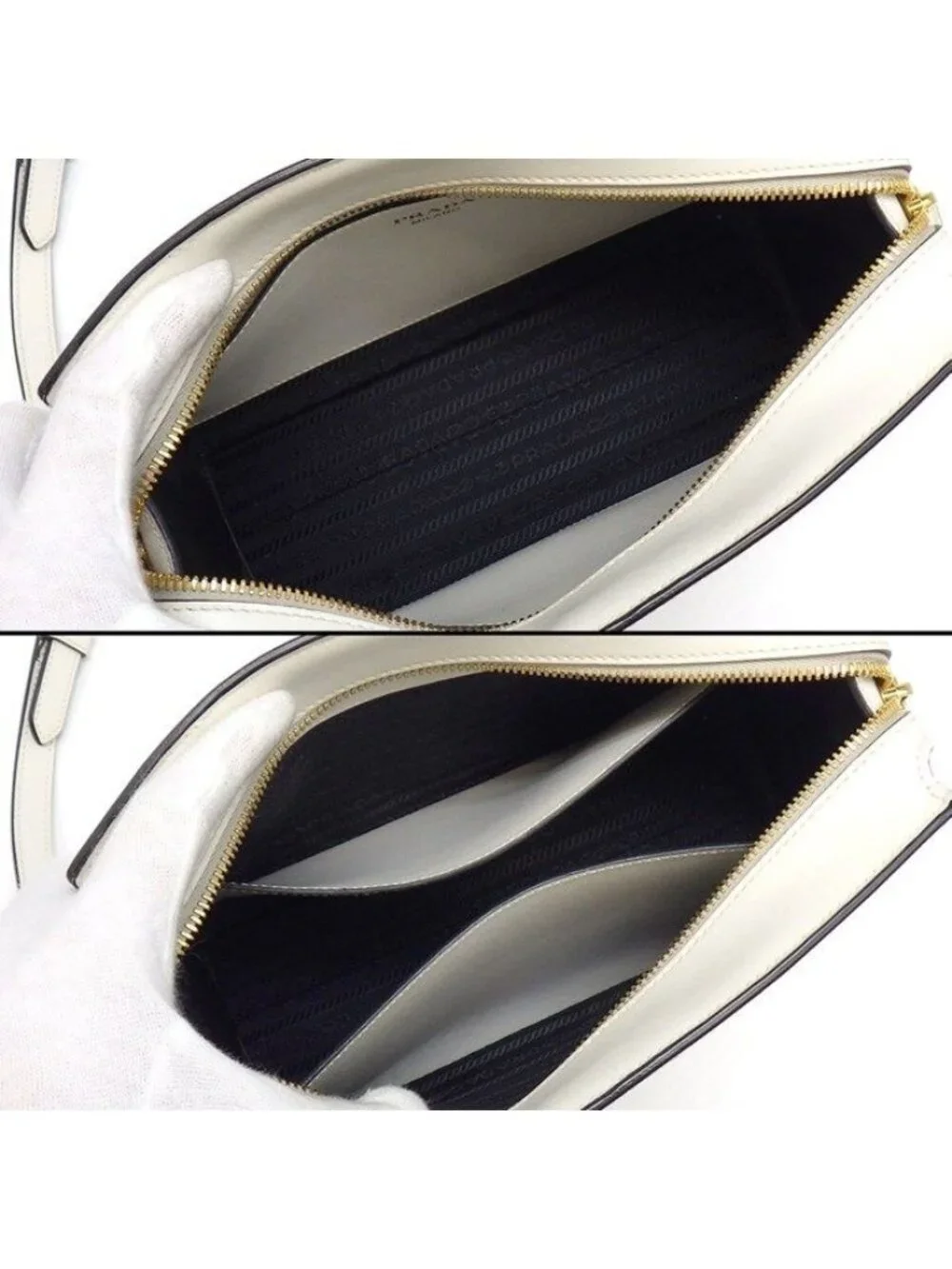 Prada Shoulder Bag Bandoliera Square Cross White Saffiano Leather Gold